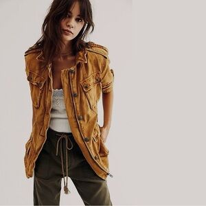 Free People Military Jacket Womens Mustard Color
